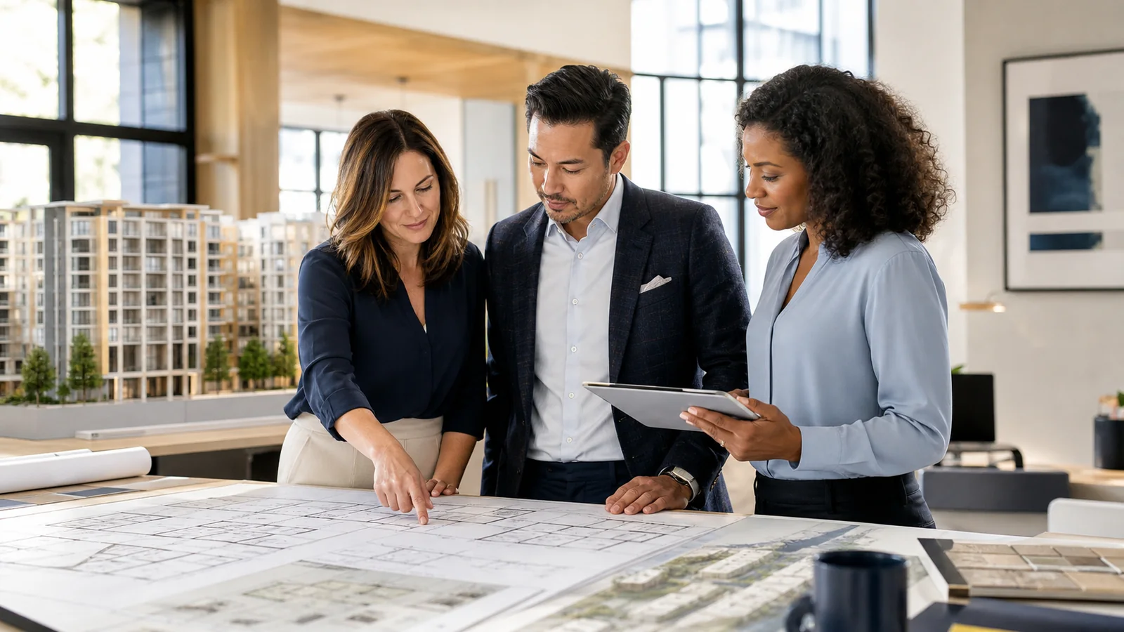 Property operations team reviewing plans